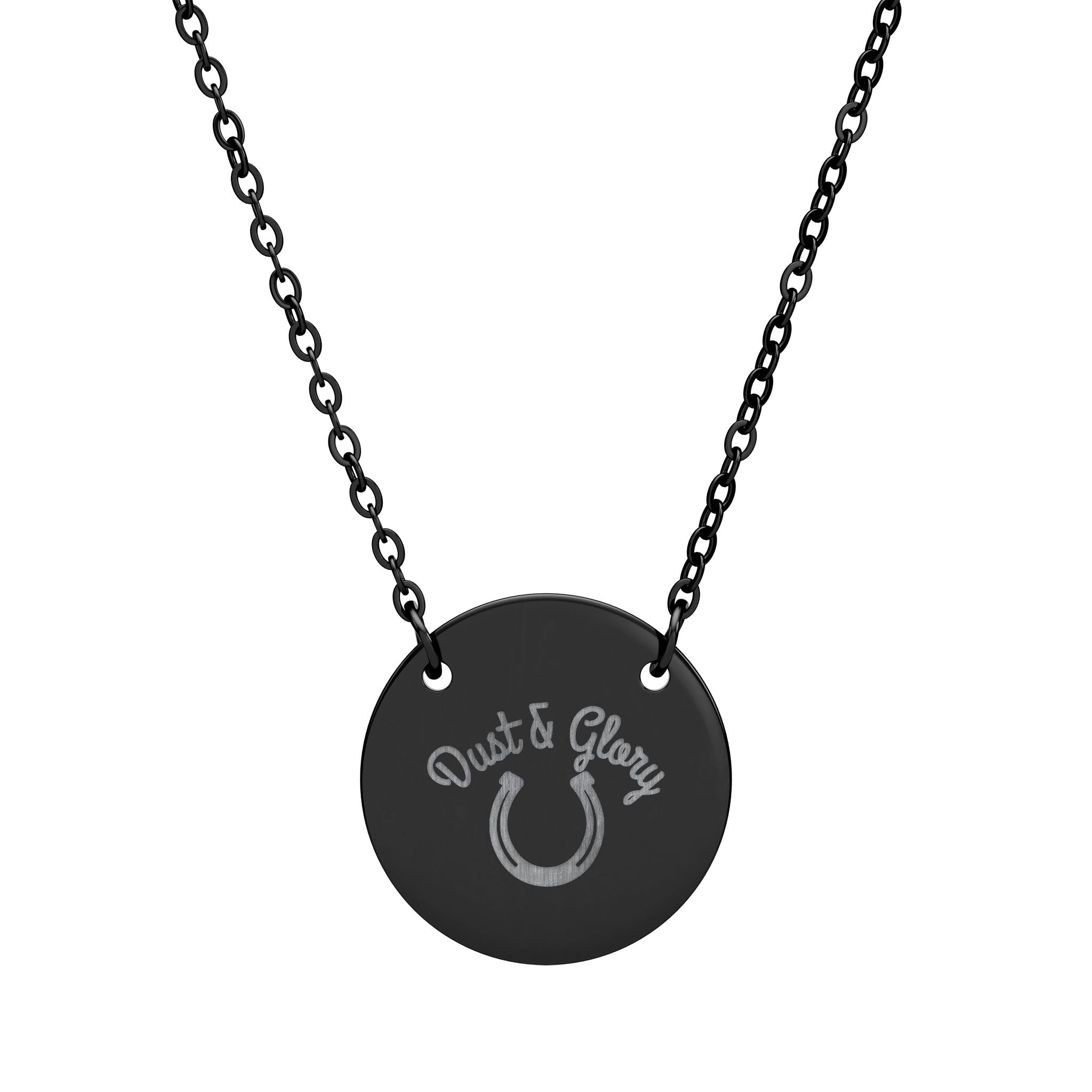 Engraved Circle Necklace — 'Dust & Glory' Horseshoe Pendant