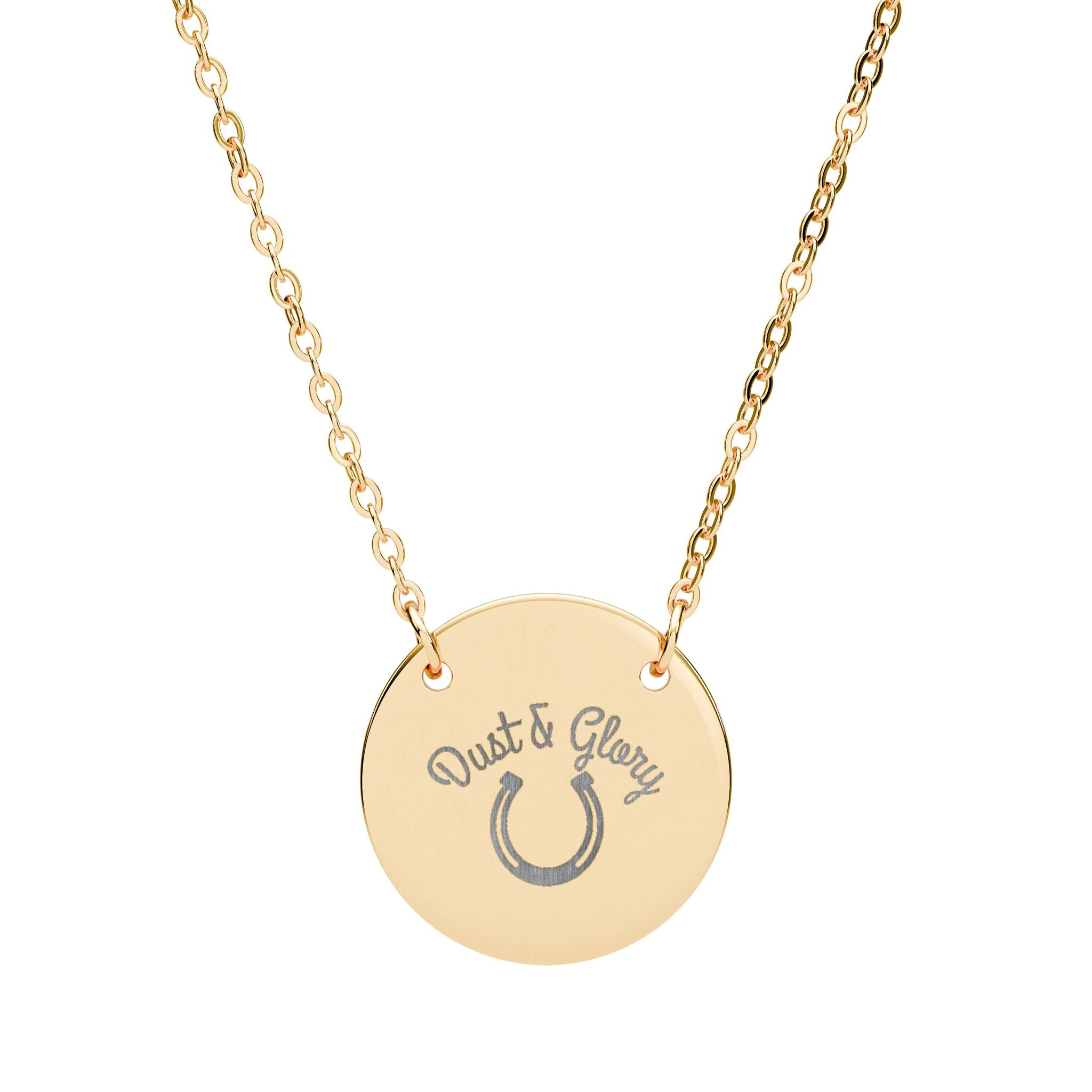 Engraved Circle Necklace — 'Dust & Glory' Horseshoe Pendant