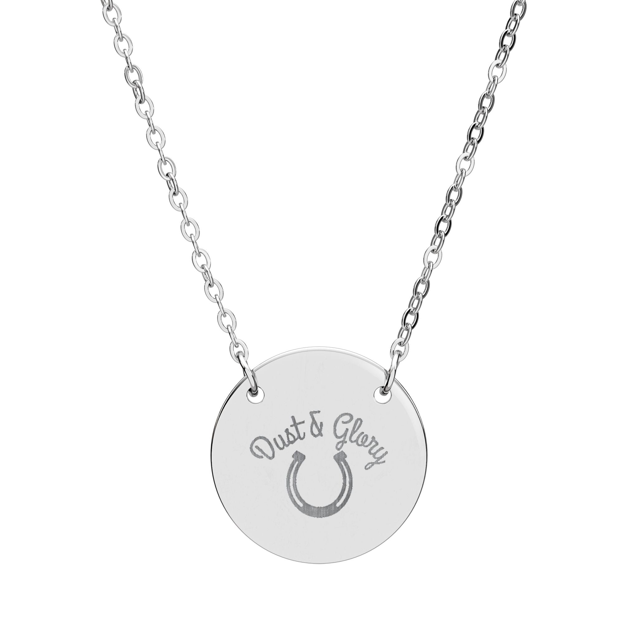 Engraved Circle Necklace — 'Dust & Glory' Horseshoe Pendant